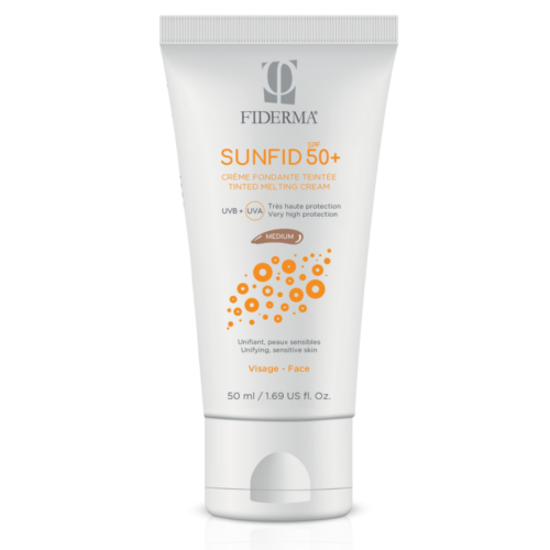 FIDERMA SUNFID SPF 50+ Obarvana krema za zaščito pred soncem – medium odtenek – za občutljivo kožo in poenoten ten za obraz, 50 ml