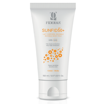 FIDERMA SUNFID SPF 50+ Nevidno mleko za zaščito pred soncem, za občutljivo kožo za telo, 150 ml