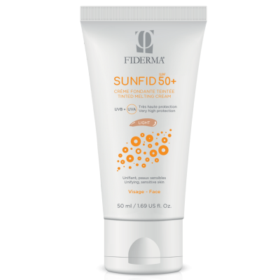 FIDERMA SUNFID SPF 50+ Obarvana krema za zaščito pred soncem – svetel odtenek – za občutljivo kožo in poenoten ten za obraz, 50 ml